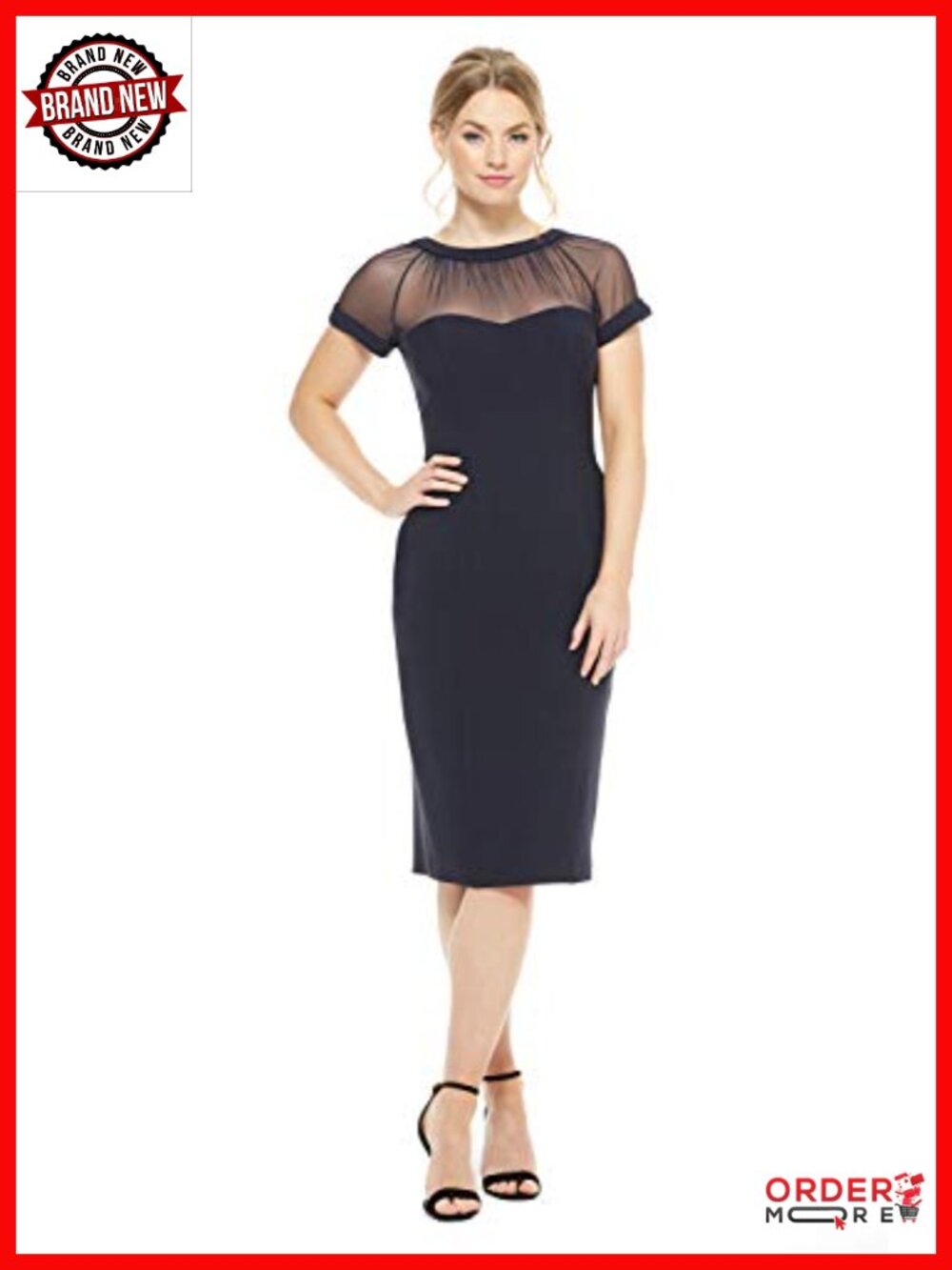 Illusion Yoke Short Sleeve Cocktail Dress with Sweetheart Neckline